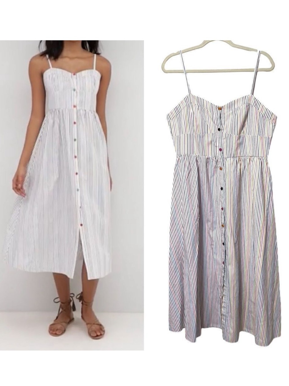 RECLAIMED VINTAGE Inspired Stripe Button Through Midi Sun Dress 10